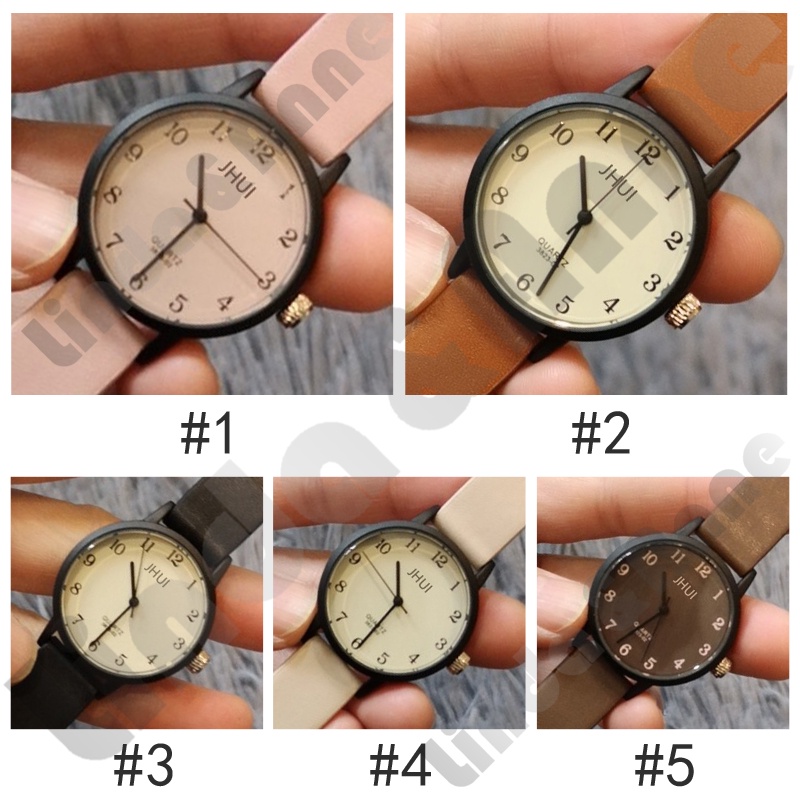 Jam Tangan Analog Quartz Wanita Simple Strap Pu Korean Style Import