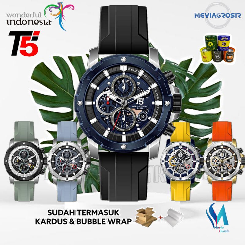 JAM TANGAN PRIA T5 H 3939 H3939G 3939 T5 ORIGINAL 100% CHRONOGRAPH TAHAN AIR BERGARANSI FREE TIN BOX