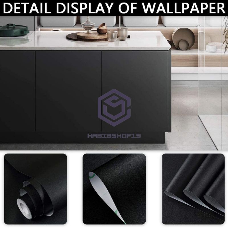 Wallpaper Sticker Dinding Motif Embos Polos Hitam 10M x Lebar 45CM