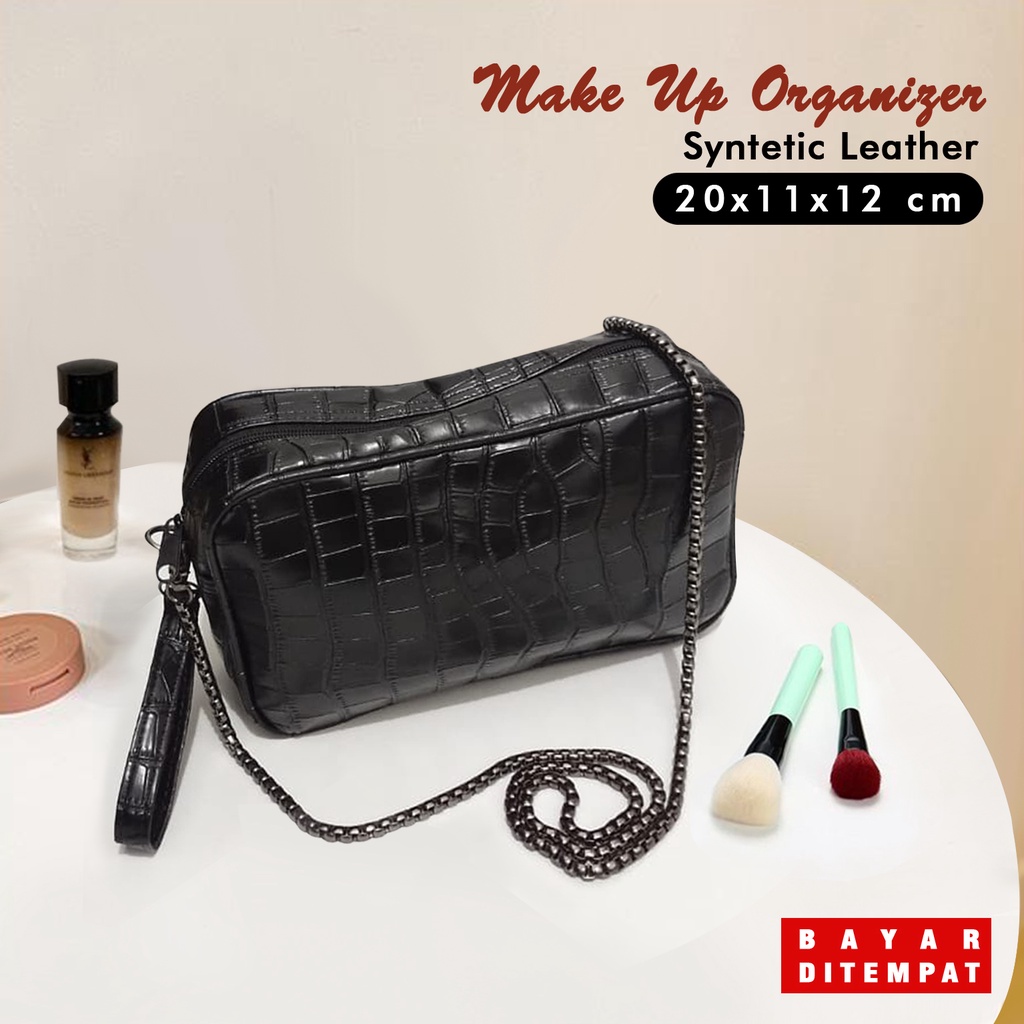 Pouch kosmetik Murah Tas Tali Rantai Wanita travel organizer bag Kulit Sintetis Croco Tas Make Up