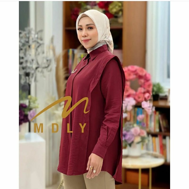Eunbi Blouse by Mdly Zeytin crinkle lembut adem all size ld 106 Maroon