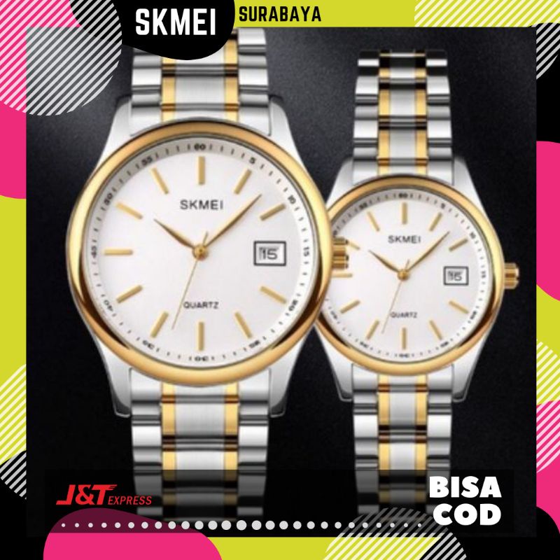 JAM TANGAN COUPLE ANTI AIR SKMEI 1692 1693 RANTAI ORIGINAL