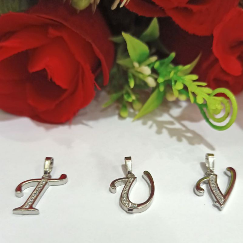 Liontin Huruf A-Z Motif Permata Zircon Menarik Warna Silver