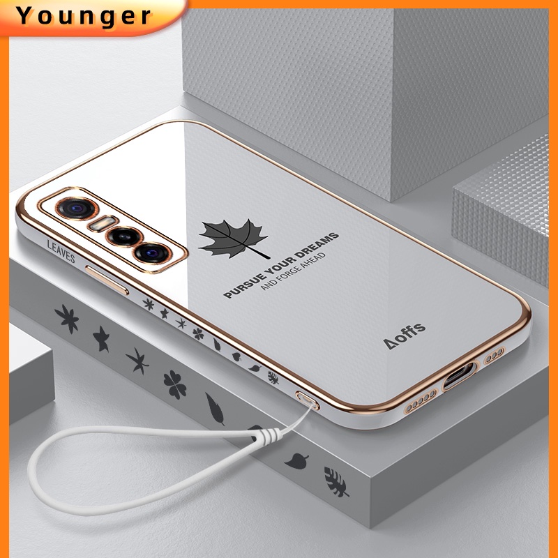 Case Handphone Motif Daun Maple + Lanyard Untuk Vivo Y70s IQOO U1 Y70t Y71 Y71T V21E Y73S S7e Y76S Y79 V7 plus Y83 Y85 V9 Y93 6D