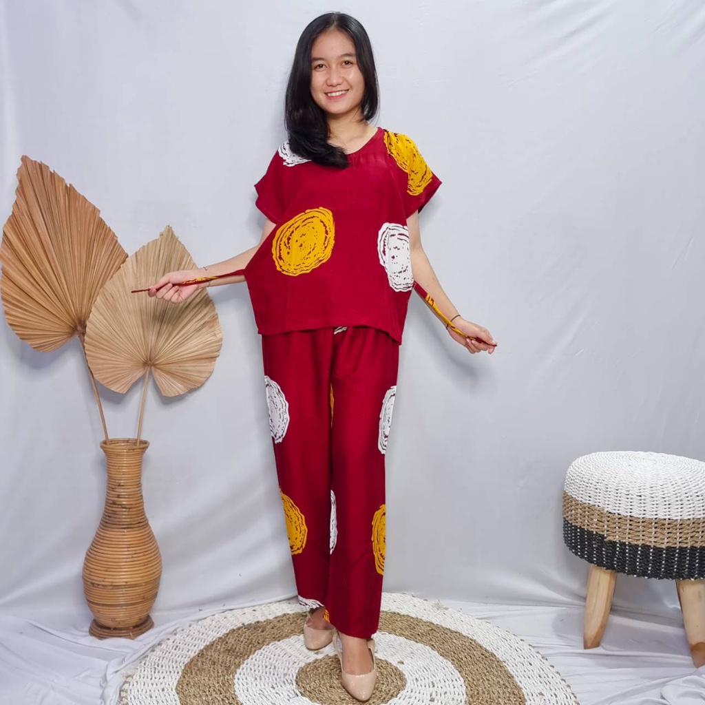 Daster Babydoll Panjang Bali-SET PAN BAKPO MARUN