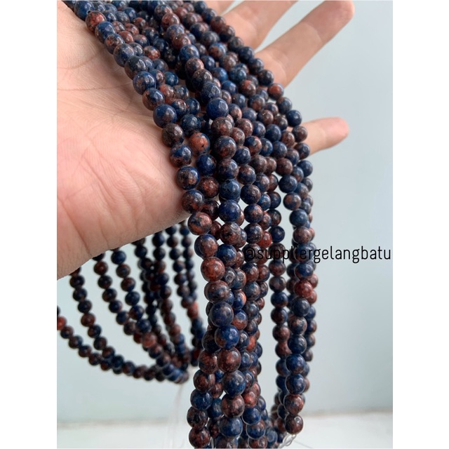 bahan batu import cloisonne 6mm round stone beads natural biru orange