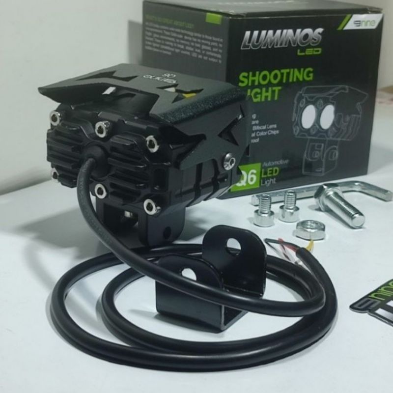 Lampu sorot Luminos Q6 Shooting Light Original Double Lensa Putih Kuning Mobil Motor 12Volt