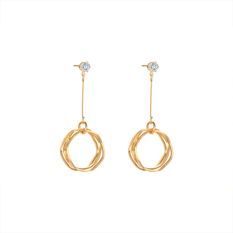 Korean Simple Fashion Circle Diamond Geometric Gold Earrings Elegant Retro Earring Jewelry Accessories