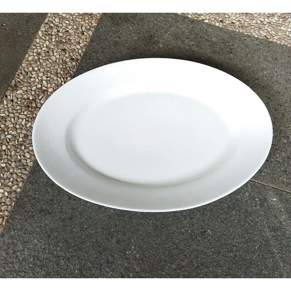 piring oval keramik france putih polos FLEK HALUS