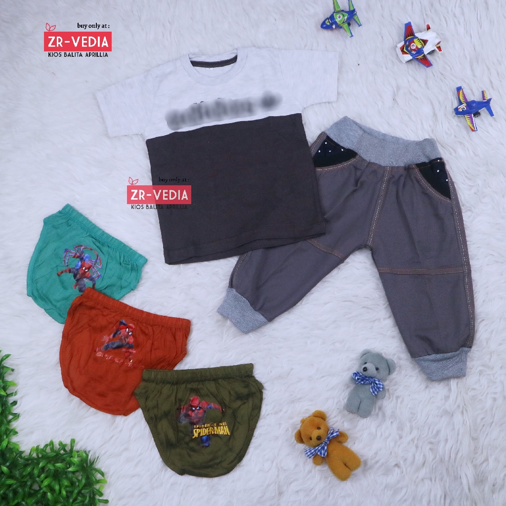 BUNDLING HEMAT Baju Anak Laki Setelan Celana 1-2 Tahun / Isi Set Baju Celana Jogger Celana Dalam 3