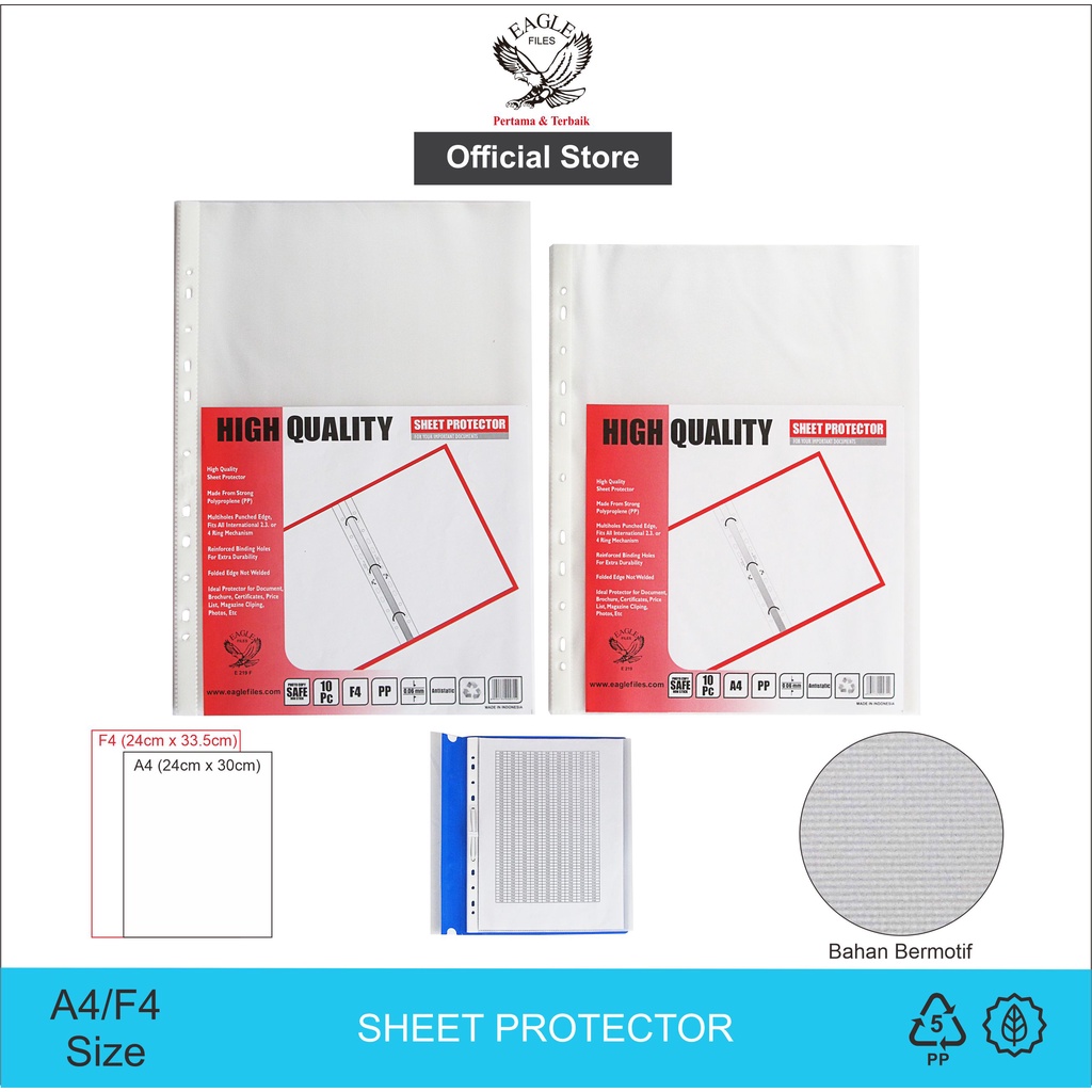 

Sheet Protector PP Pockets A4/F4(Folio) EAGLEFiles isi 10 PCS/pack