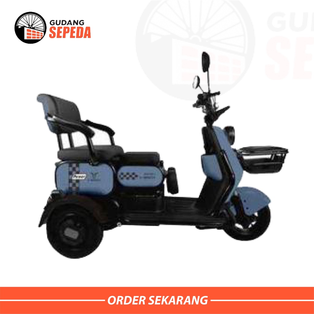 Sepeda Motor Listrik Tipe Uwinfly Maleo Roda Tiga Disc Brake By UWINFLY Garansi SNI untuk orang tua 4 ban 3 baris kursi anti jatuh kuat 250 kg keranjang dan bisa lipat kursi-Blue