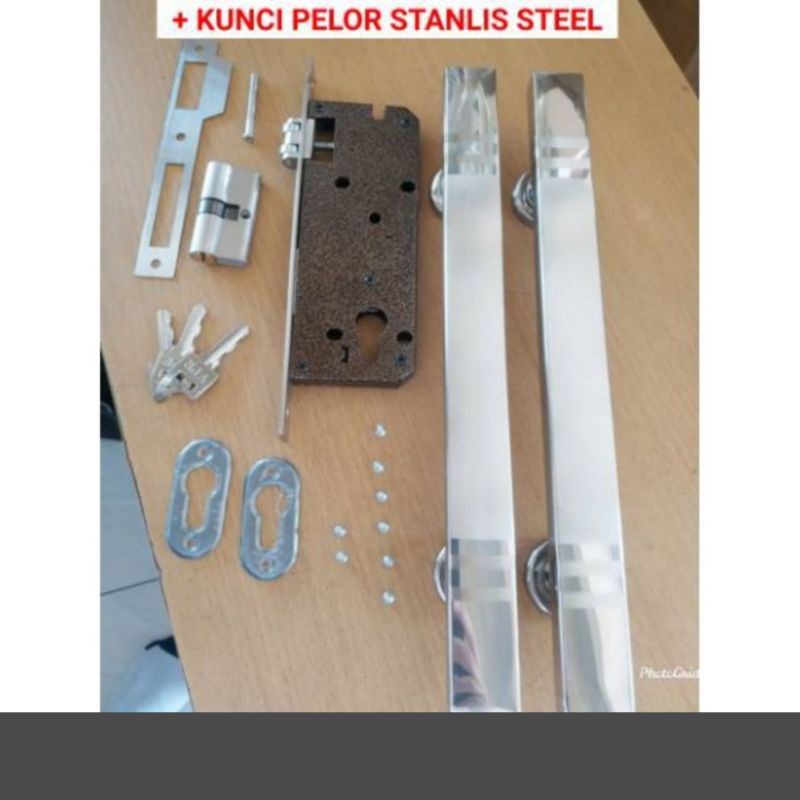 Kunci pintu set, 1 set kunci pelor stanlis+2pcs pull handle stanlis 33 cm