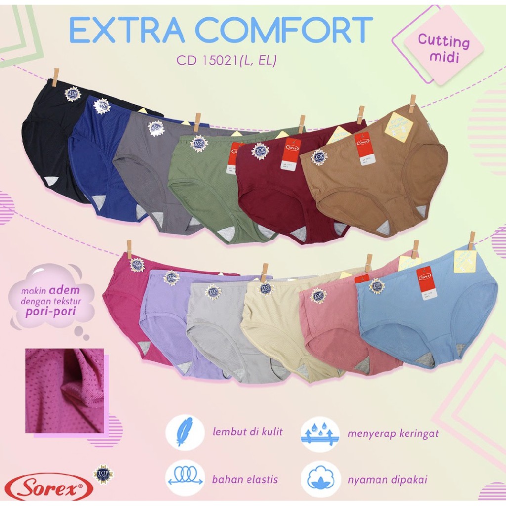 CELANA DALAM WANITA EXTRA COMFORT SOREX 15020 15021 CD PORI