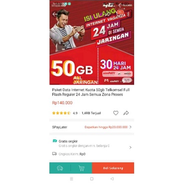 paket data internet kuota 50gb telkomsel full flash reguler 24 jam All Zona