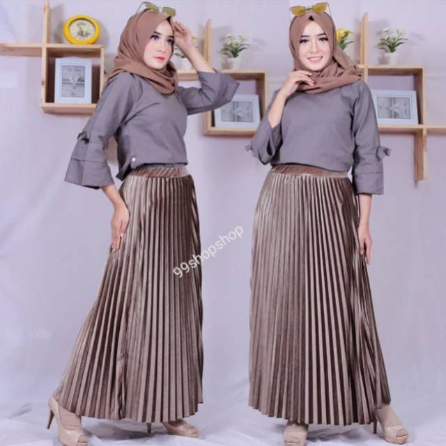 Rok beludru panjang/spring autuam/payung/lebar/velvet/Plisket/import/bangkok