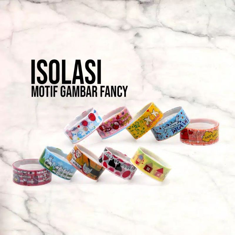 SOLASI MOTIF WARNA WARNI ISI 10 / SELOTIP WARNA WARNI / ISOLASI FANCY