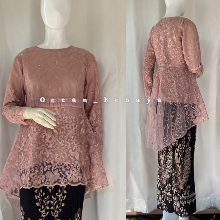 agfq-53 kebaya wisuda/ stelan / kebaya modern/ ocean kebaya/ kebaya brokat tulle gotik rempel Sale P