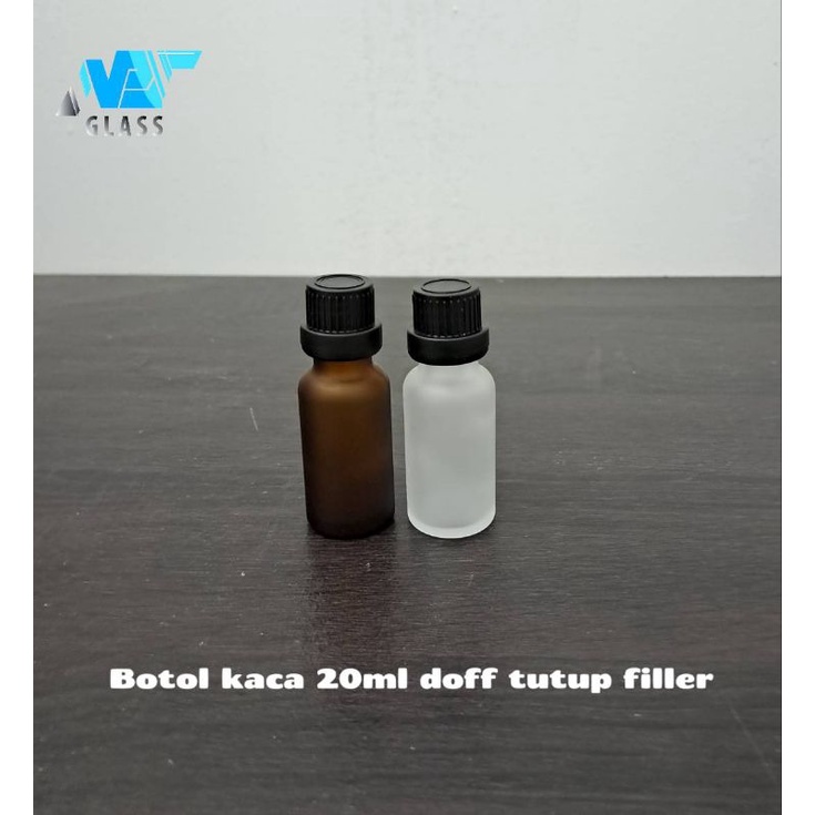 botol kaca 20ml doff tutup filler hitam/ botol essential oil 20ml