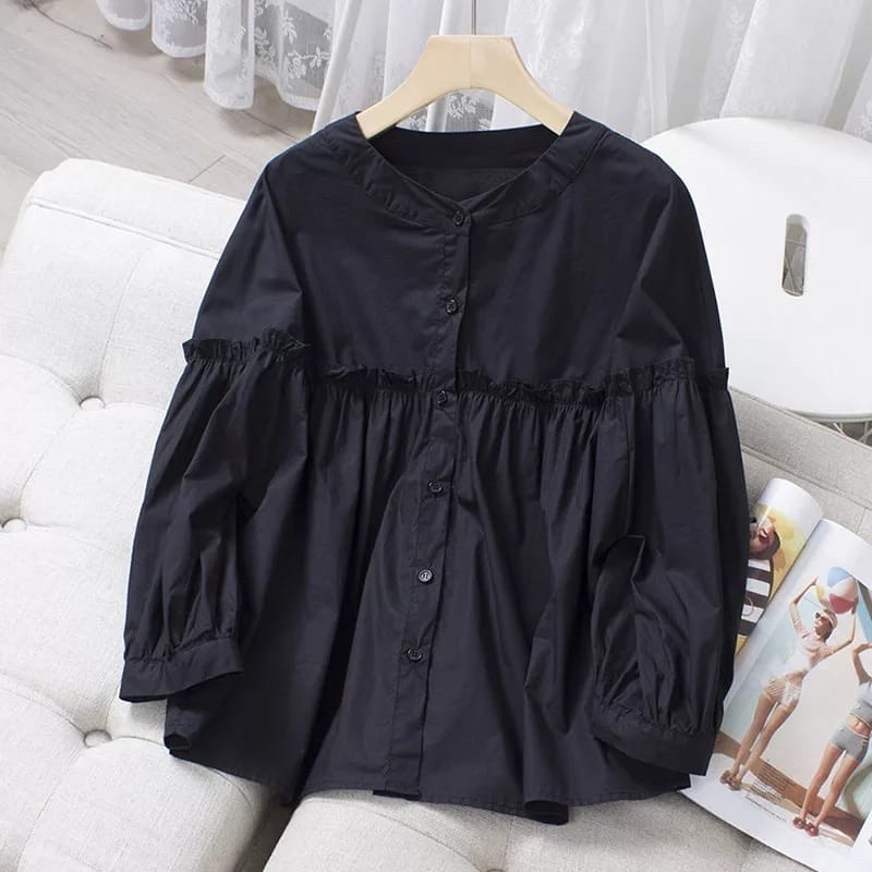 Melia Blouse Baju Korea Size S M L XL XXL XXXL XXXXL 2XL 3XL 4XL 2L 3L 4L 5L Atasan Jumbo Kemeja Basic Jumbo Atasan Big Size Oversize Baju Kerja Kantor Korea Blouse Jumbo Wanita