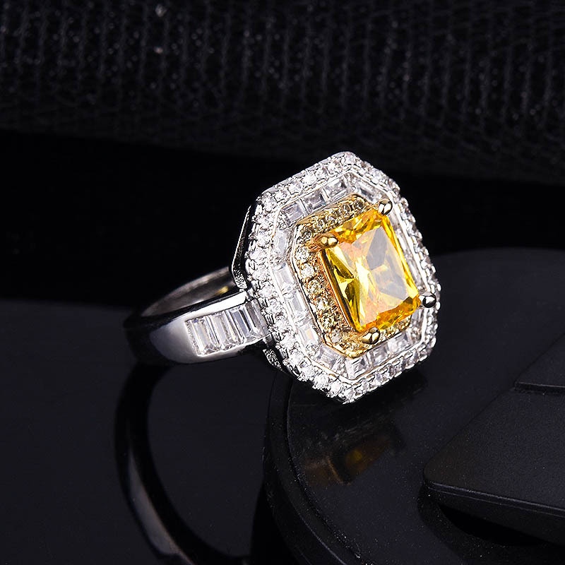 Fashion Yellow Diamond Ring Luxury Open Ring