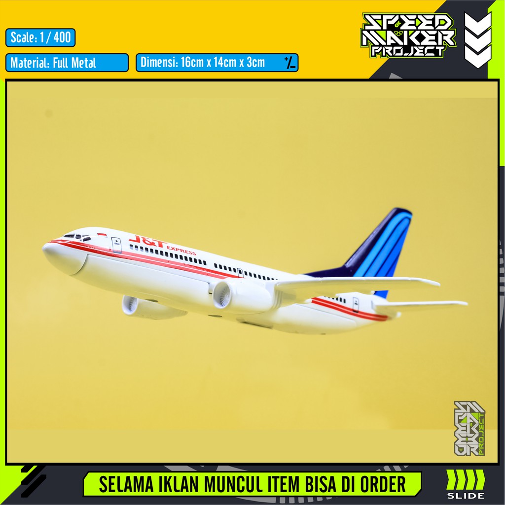 Diecast Custom Pesawat J&T Express Trigana Air Boeing 737 Miniatur Replika Pajangan Air Plane 1/400