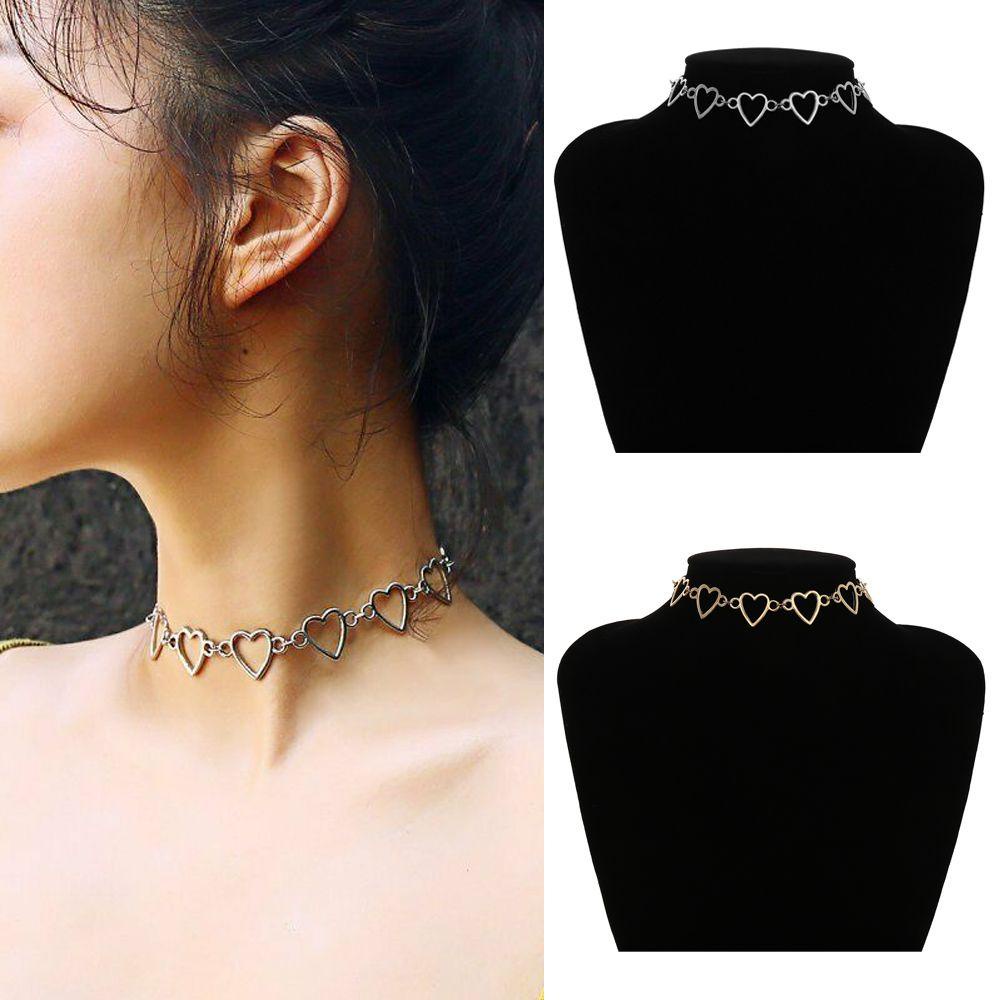 Kalung Choker Rantai Panjang Desain Hati Hollow Bahan Stainless Steel Gaya Punk Untuk Pria Dan Wanita