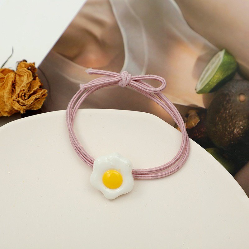 OVERFLOWS.ID Ikat Rambut Egg Tali Rambut Ala Korea Bentuk Telur Ceplok Murah-TELOR Pink