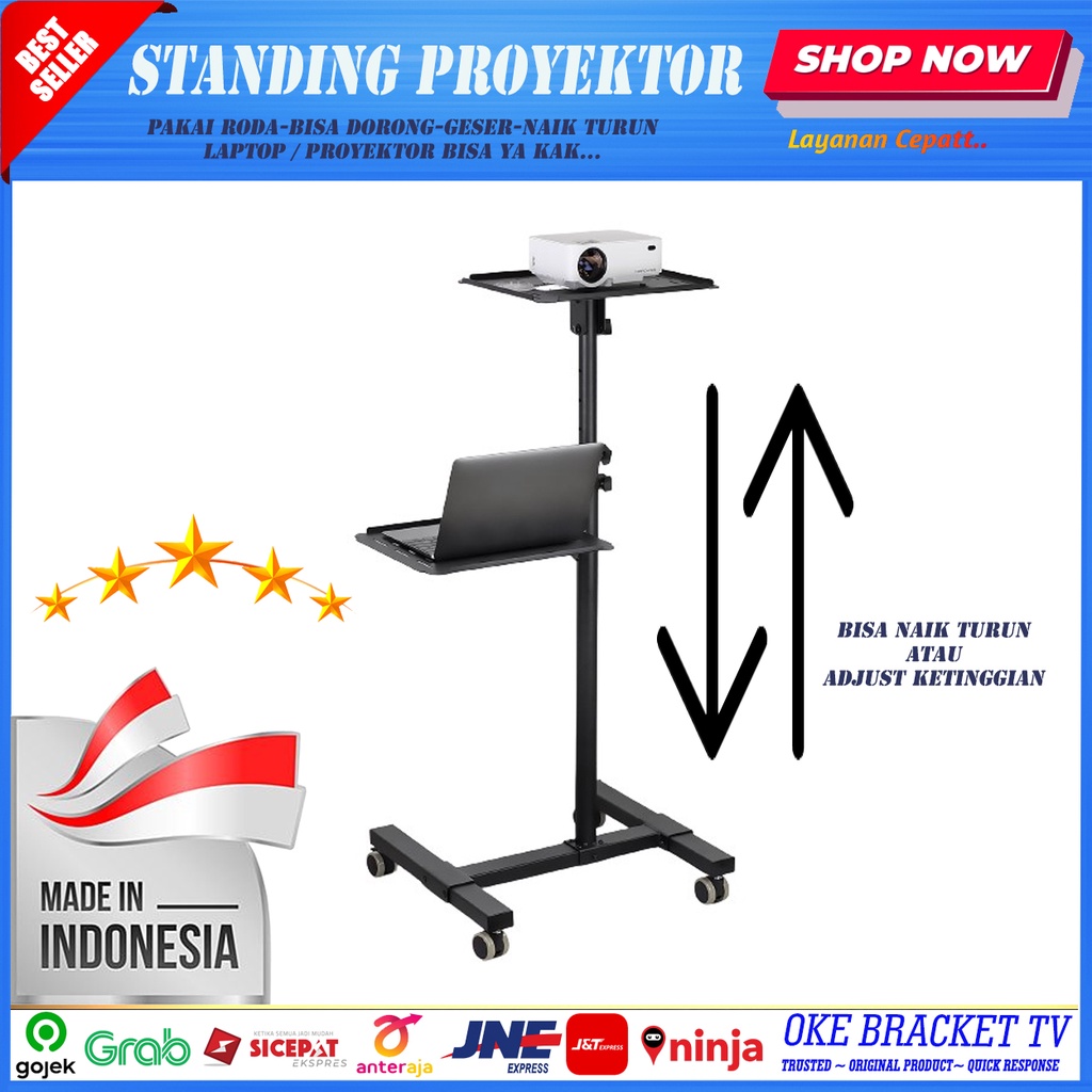 standing roda projector atau laptop bisa geser dan dorong