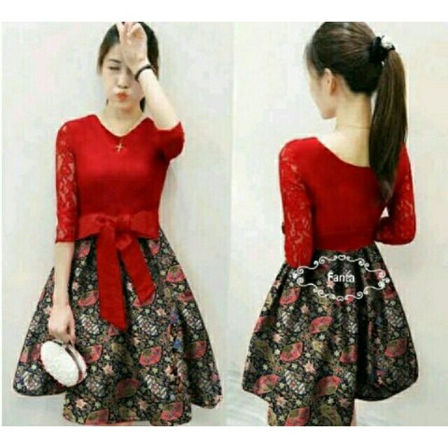 Dress Combi Batik Kipas Violin