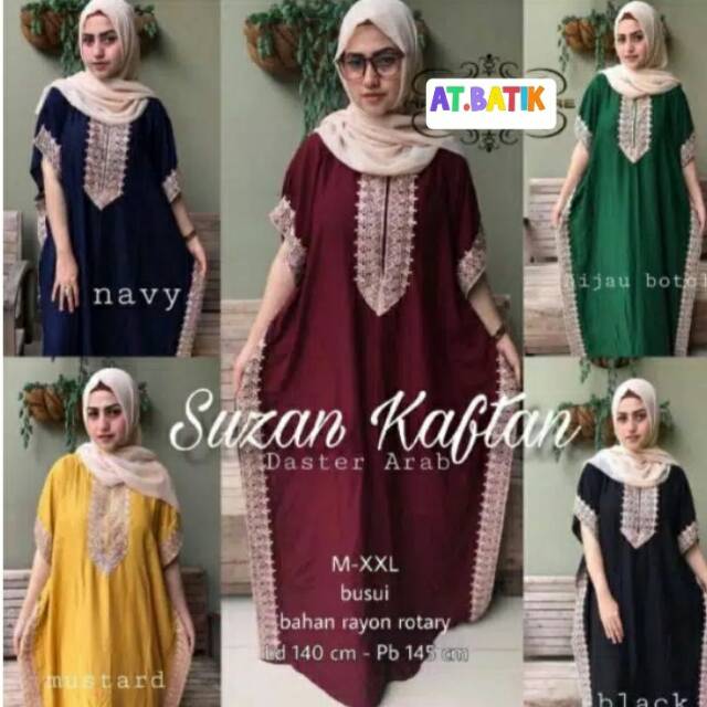 Suzan Kaftan Lowo Longdress Muslim Arab Renda Cantik Homedress Rayon Premium Super Jumbo Daster