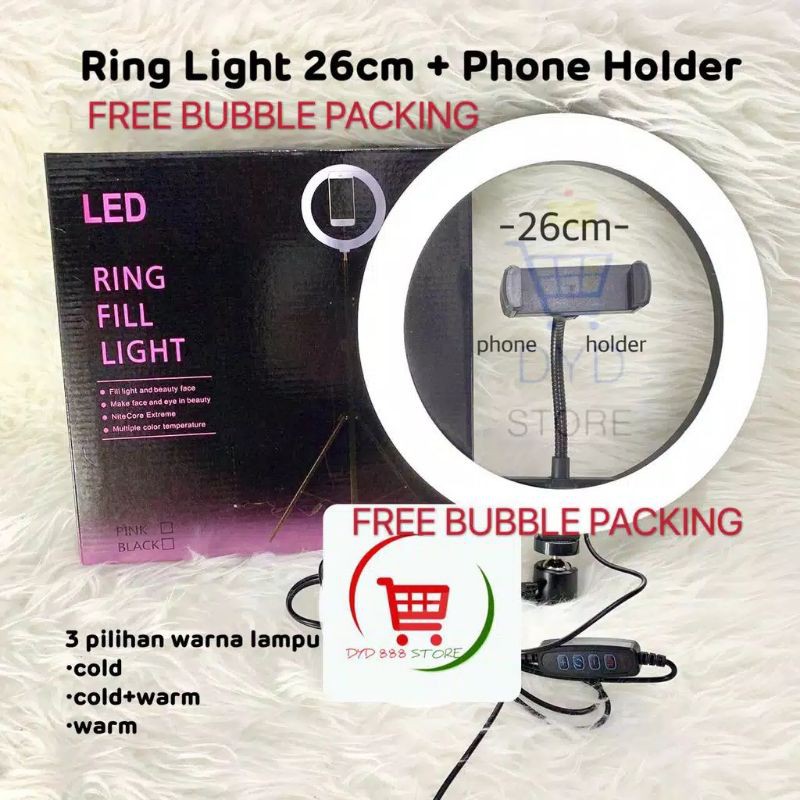 LUCKY- PAKET Ringlight Ring Light Lampu Selfie 26cm Tiktok lampu Vlog Live/ ringlight + tripod meja