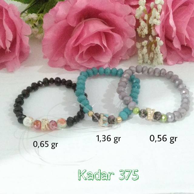 Gelang Kristal + Charm Huruf R, E, V