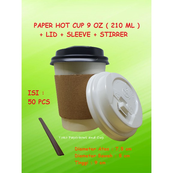 Jual Paket Hot Cup Gelas Kertas 9 Oz 210 Ml Polos Tutup Stirer Sleeve Isi 50 Pcs Shopee 3984