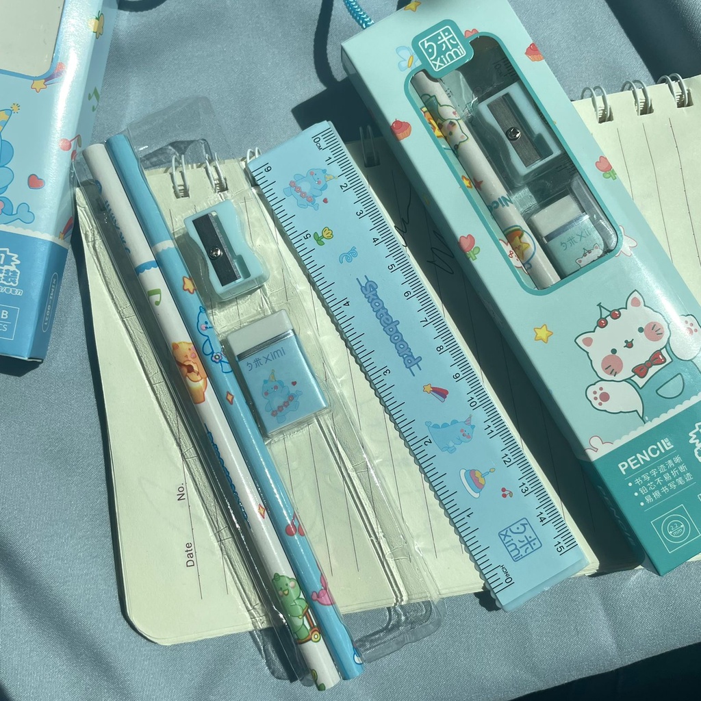 

Set ATK Lucu 5 in 1 Paket Lengkap Alat Tulis Super Murah XIMI Biru Muda Kartun Kucing Dino Dengan Gantungan Tali Souvenir Bingkisan Hadiah Anak Sekolah Ulang Tahun Harga Grosir Ready COD