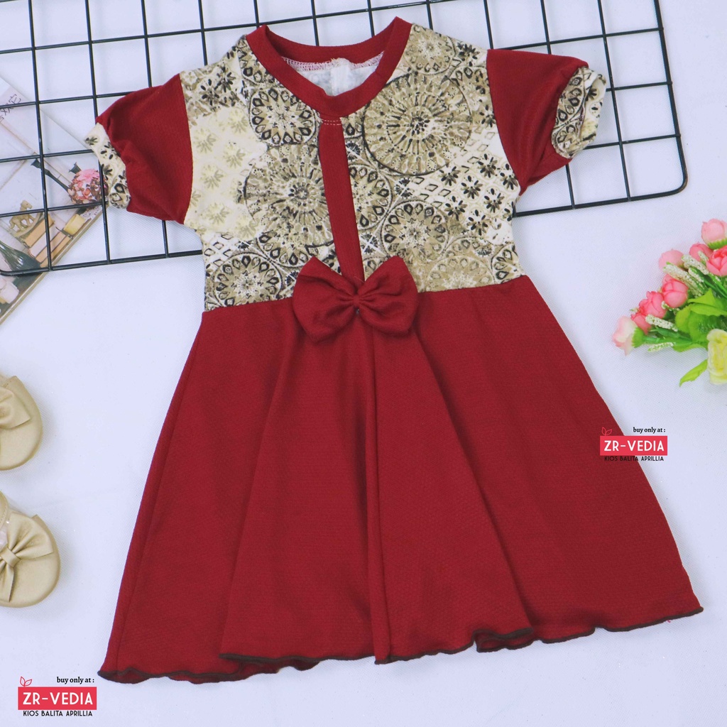 Dress Jasmine size 1-2 Tahun / Dres Balita Anak Perempuan Murah Baju Lengan Adem Motif Pita Grosir