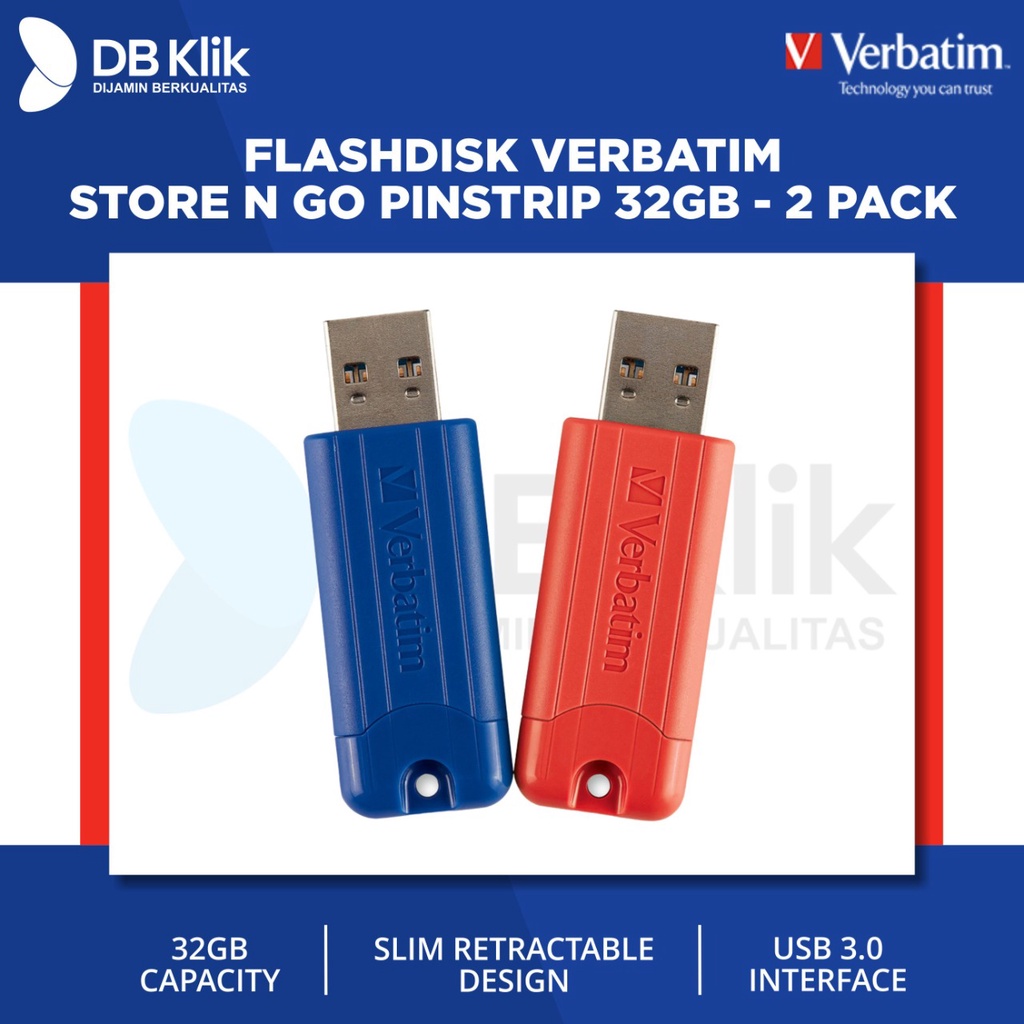 Flashdisk Verbatim Store n Go Pinstripe 32GB USB 3.0 Drive - 2 Pack