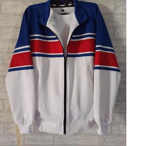 jaket traktop biru/ putih Lis merah