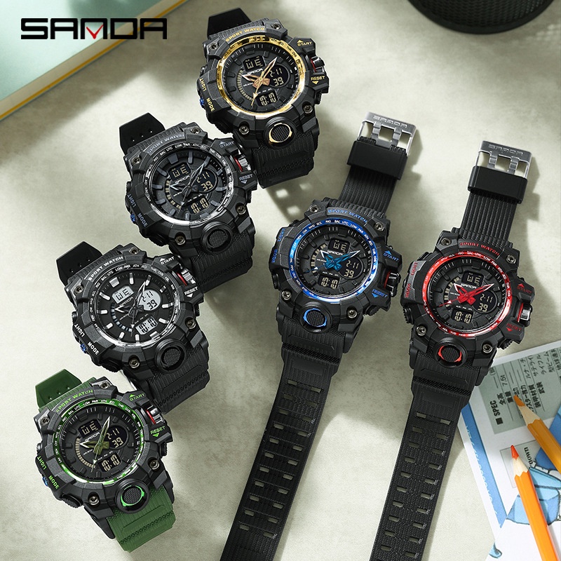 SANDA 3132 Jam Tangan Pria Digital Analog Tali Rubber Chronograph Anti Air WATCHKITE WKOS