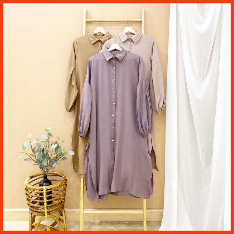 Tunik Kemeja Wanita Lengan Balon Polos Muslim Terbaru By Azka Collection