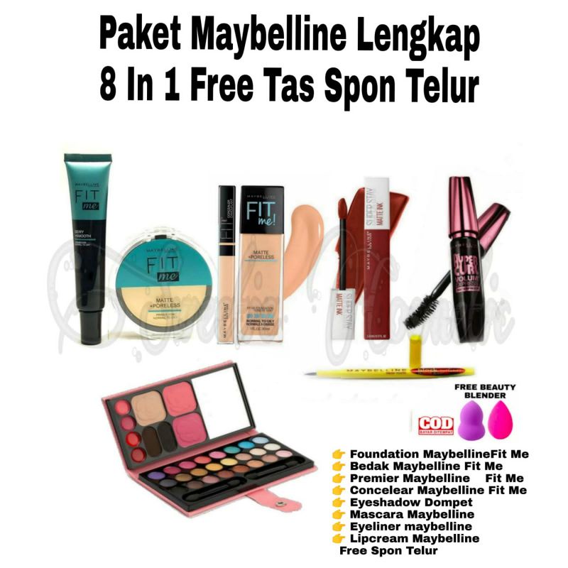 Paket Kosmetik Myb Lengkap Murah 7 in1 free Spon Telur - Paket Makeup Maybellina Lengkap Murah 7 In 1