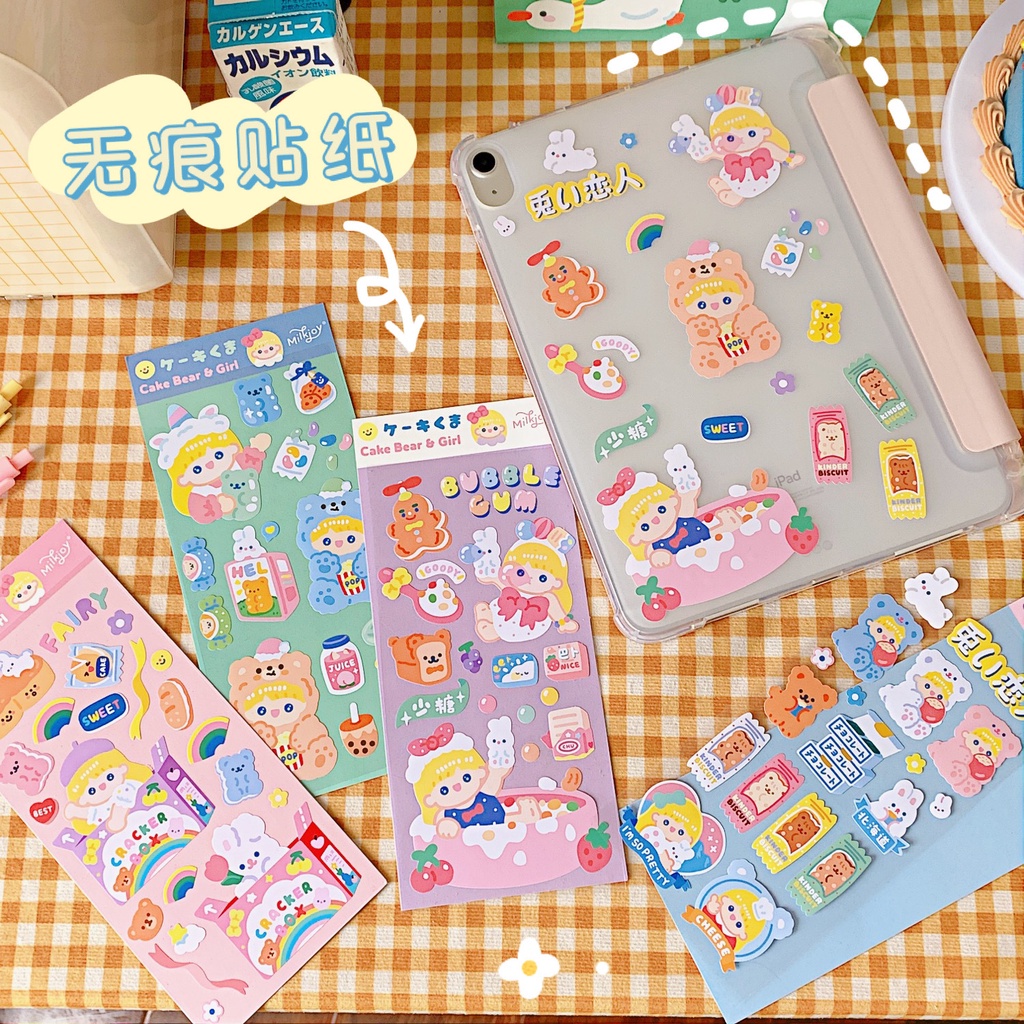 20 Sheets/pack Korean Ins Style Cute Girly Bear Pattern Pvc Stickers for Water Cup Laptop Diy Decor