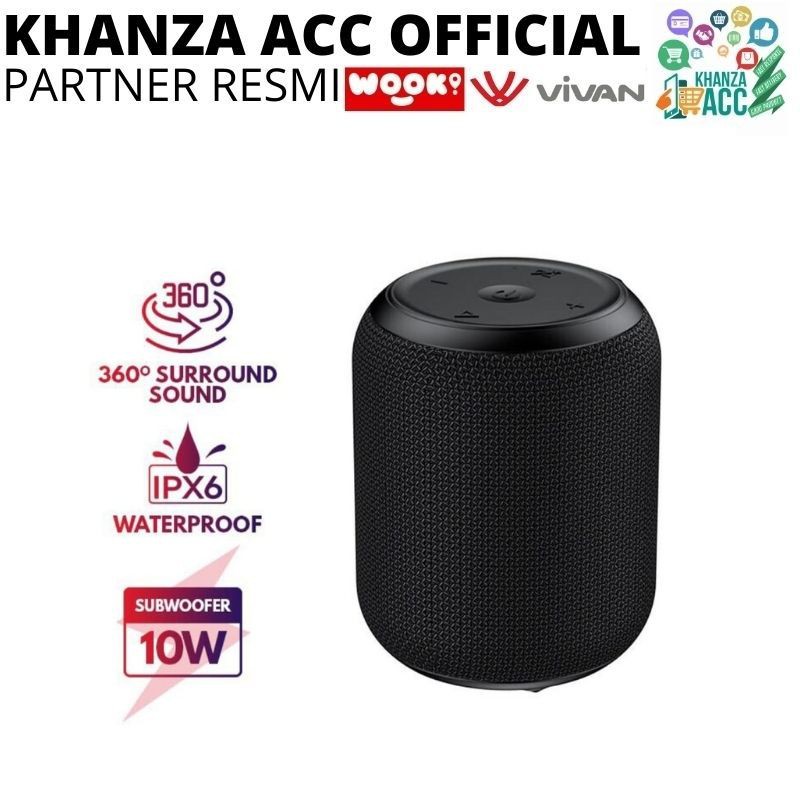 KHANZAACC Vivan VS12 Bluetooth Speaker Surround Sound 360° Waterproof IPX6 Hi-Fi TWS Micro SD AUX