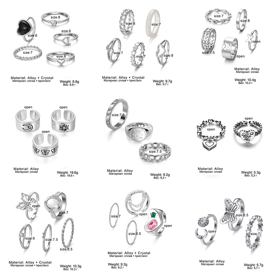 5pcs Cincin Model Terbuka adjustable Warna Silver Gaya Punk Untuk Pria / Wanita 2022