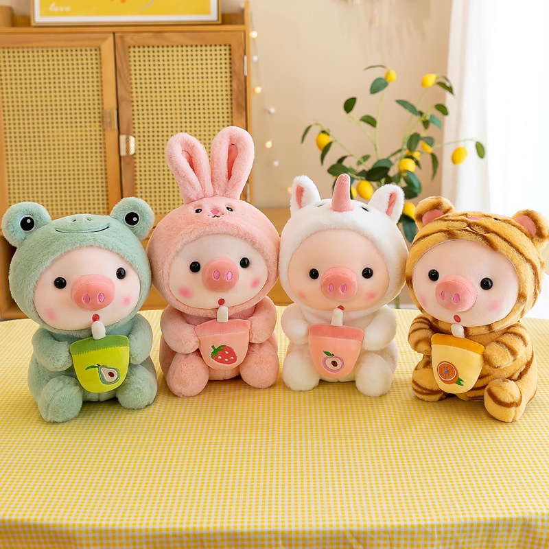 Boneka piggy pegang juice bahan plush