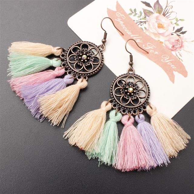 Eropa dan Amerika panjang fringe anting-anting retro lingkaran alloy anting-anting wanita fashion Ba