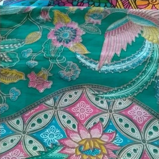 Kain Batik Solo 3 Motif Burung Parang Kawung Warna Hijau Tosca