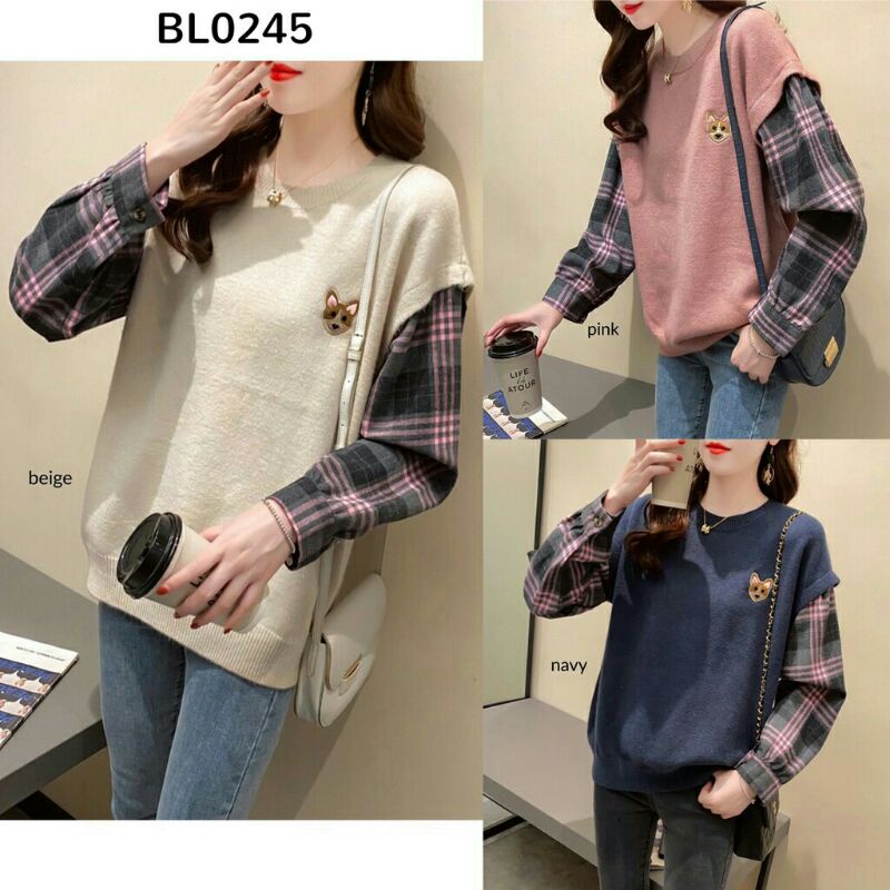 Puppy Fury Knit Mix Tartan Sweater