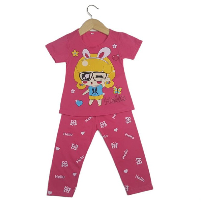 SETELAN BAJU ANAK PEREMPUAN NEW MOTIF GIRL HELLO 2-6 TAHUN