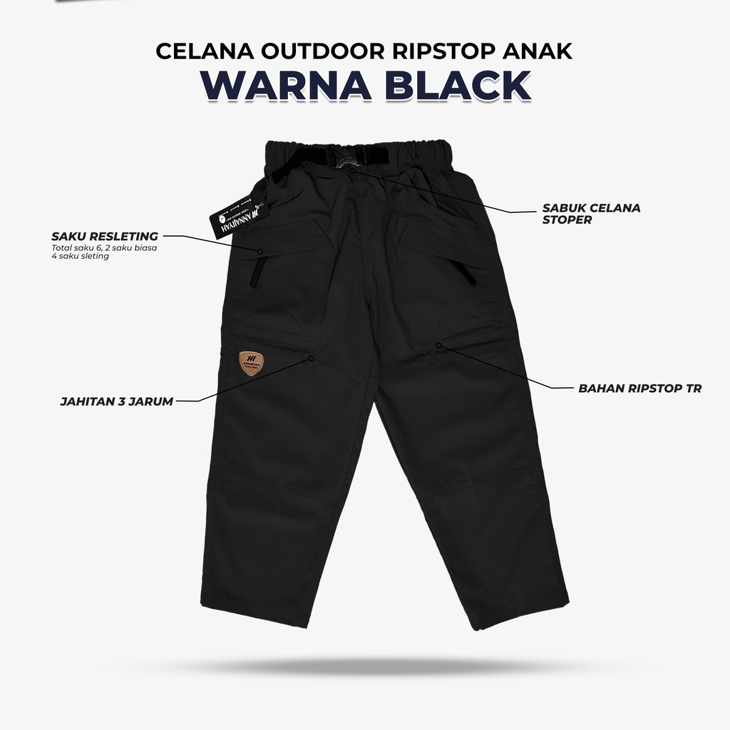 Celana Sirwal Anak Outdoor Adventure bahan Ripstop TR Premium by Annajiyah